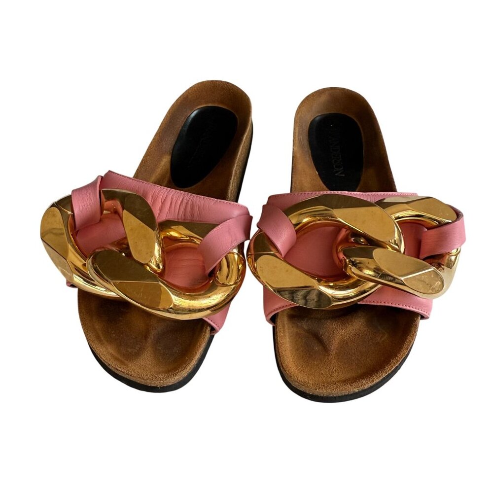 JW Anderson Leather Fuchsia Chain Slide Sandals Shoes Women Size 36 Pink Gold